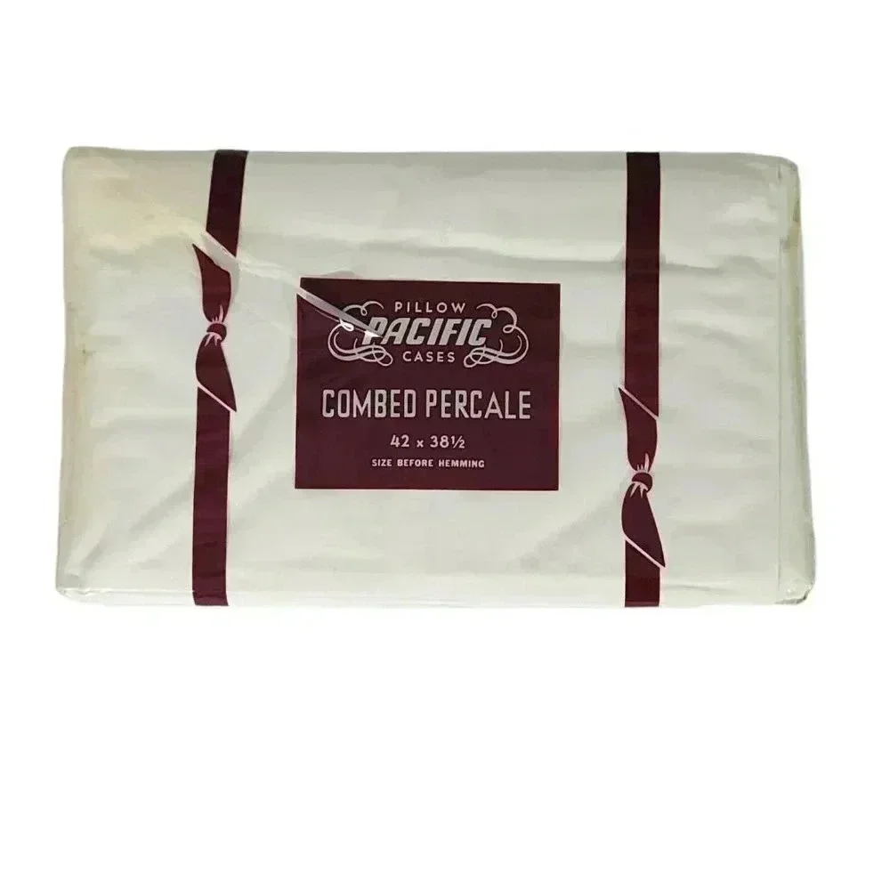 PACIFIC Pillow Cases Beige Combed Percale New Old Stock 42 x 38.5